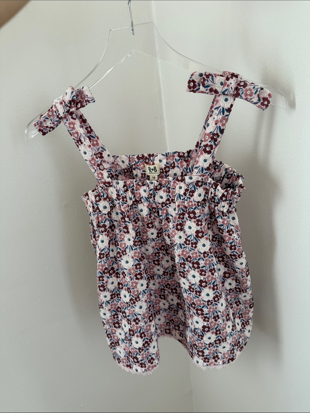R&B Organic Girls Size 10 Pink Floral Tie Strap Organic Cotton Boho Tank Top - Picture 7 of 9